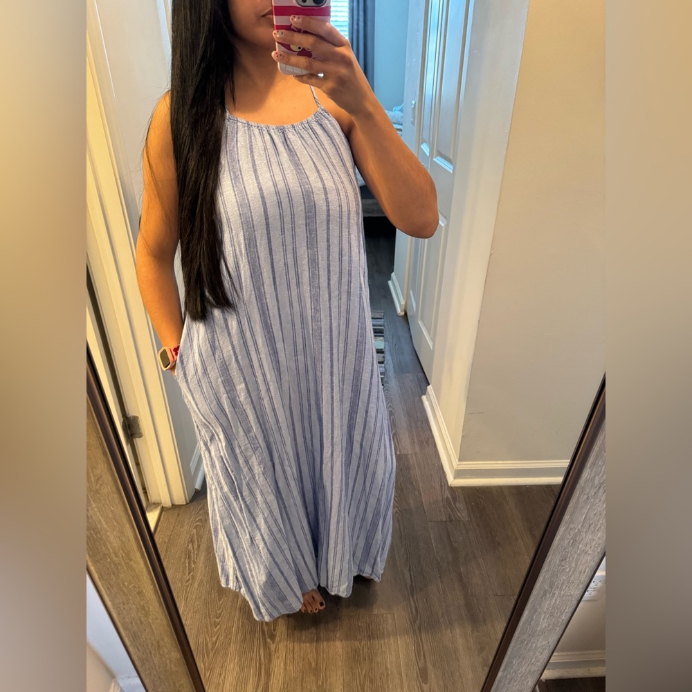 A New Day Blue Pleated Midi Skirt with pockets